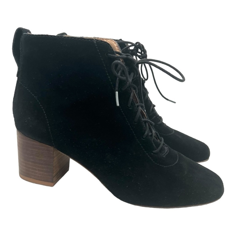 Madewell Emilia Black Suede Lace Up Block Heeled Casual Booties Women’s 8.5